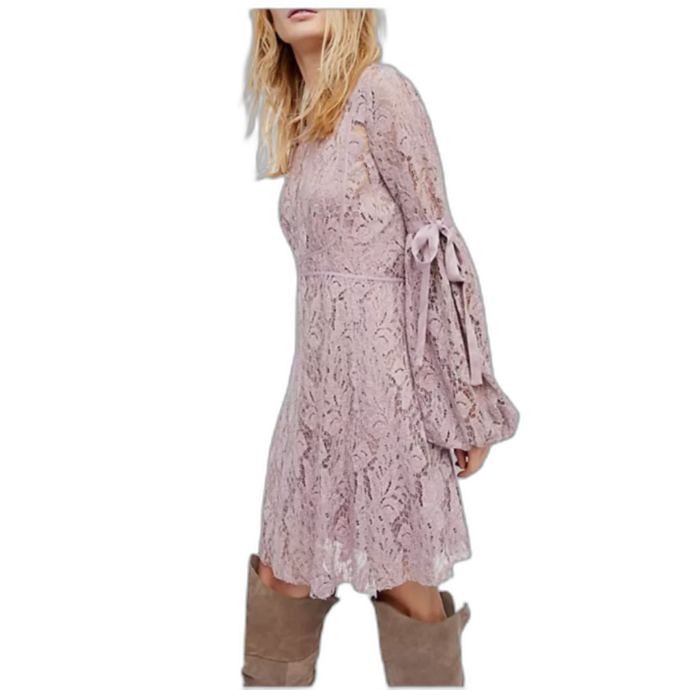 Free People Mauve Lace Boho Mini Dress - NWT - Size Small
